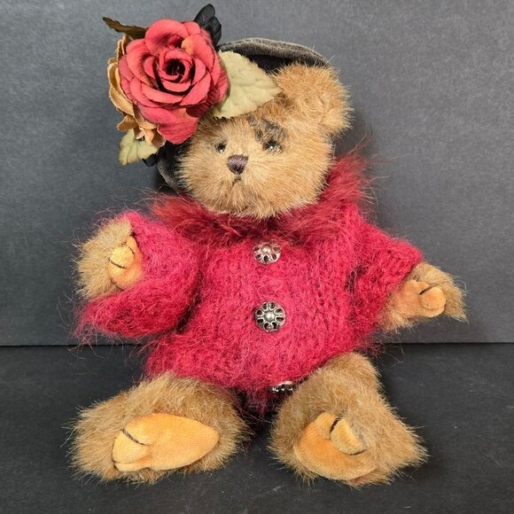 Vtg Bearington Collection Teddy Bear Red Sweater Hat Rose Plush 12" Jointed - Picture 1 of 10